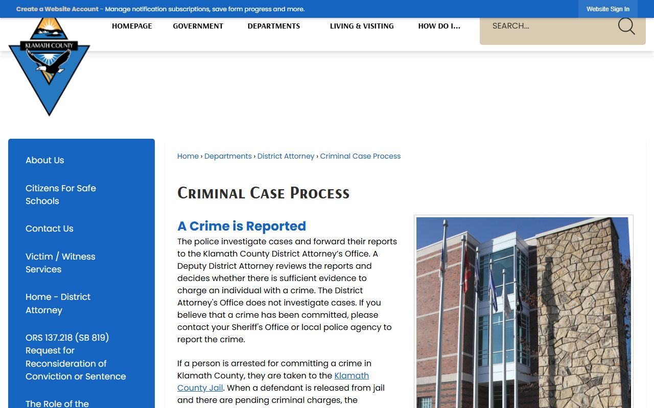 Klamath County court records after jail arrest criminal case process