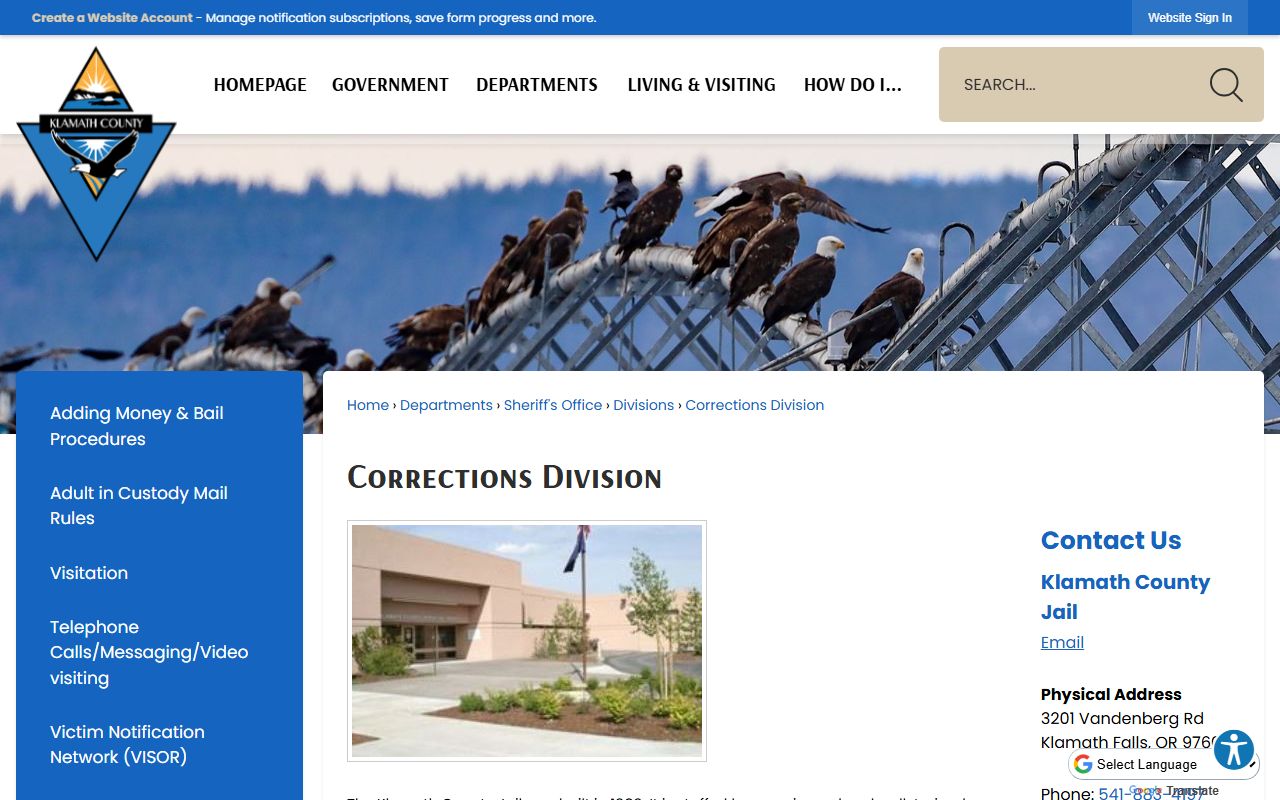 Klamath County inmate population Corrections Division roster link