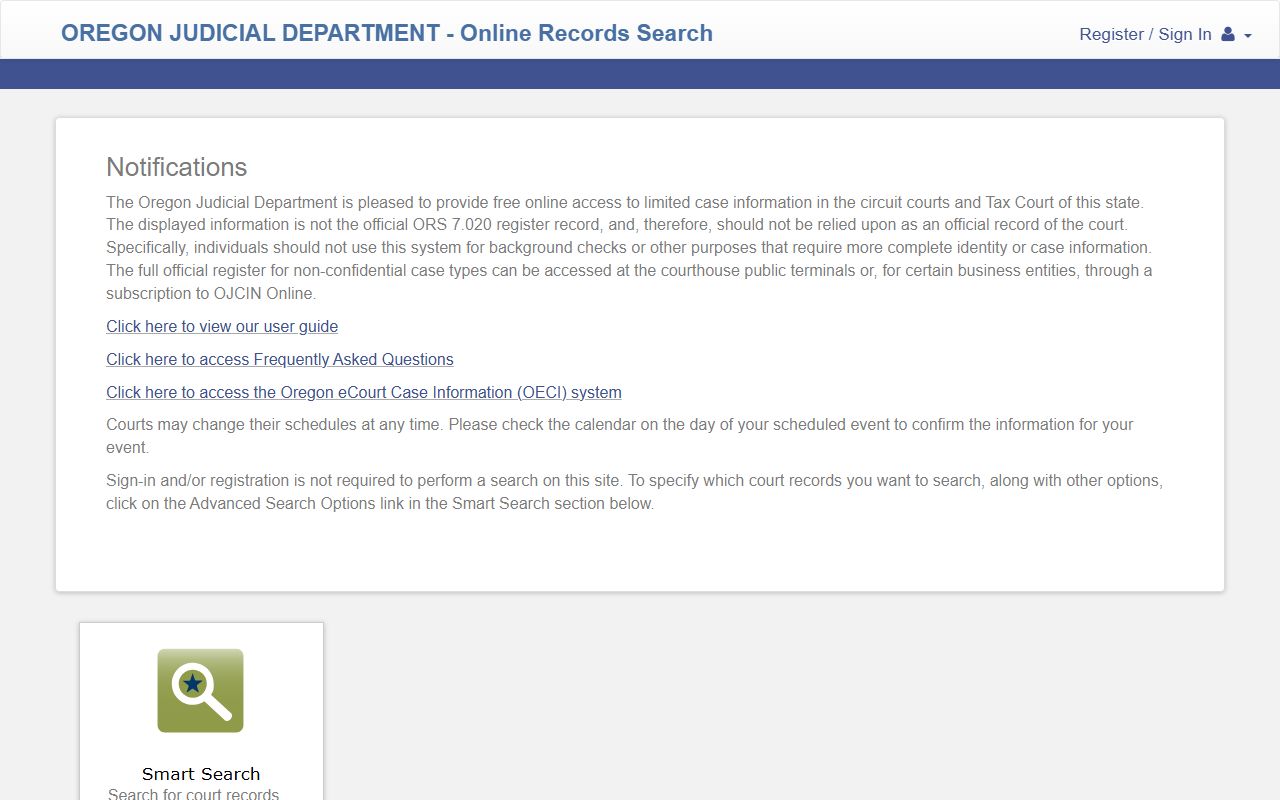 Klamath County court records after arrest search on Oregon Online Records Search